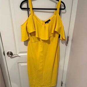 RACHEL Rachel Roy Bright Yellow Off-Shoulder Ruffle Midi Dress